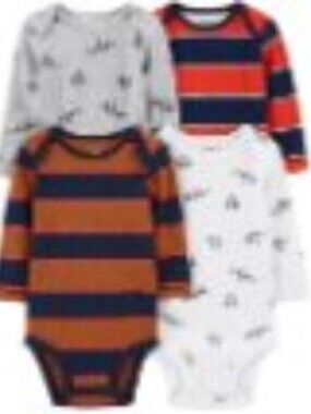 Boys Bodysuits 4 Pc Dinosaur Print Long Sleeve Set-sz 12 & 18 mths